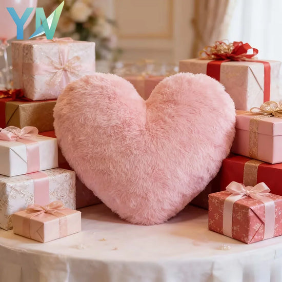 Valentine‘s Day Gift Heart Pillow Cute Fuzzy Throw Pillow for Home Decor Photo Shoot Prop Romantic Decorations Cushion