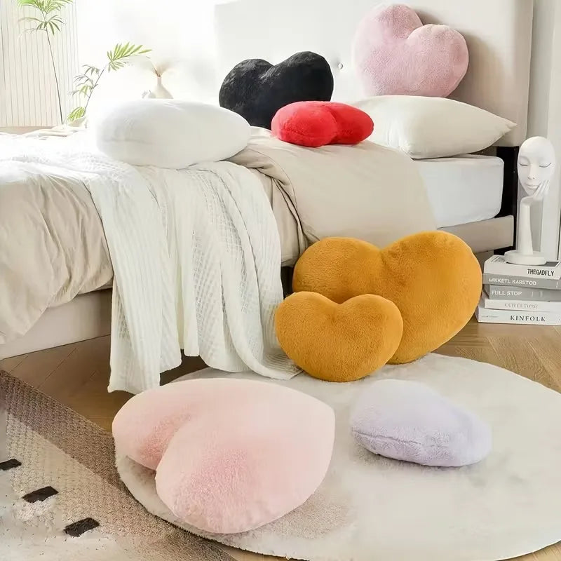 Valentine‘s Day Gift Heart Pillow Cute Fuzzy Throw Pillow for Home Decor Photo Shoot Prop Romantic Decorations Cushion